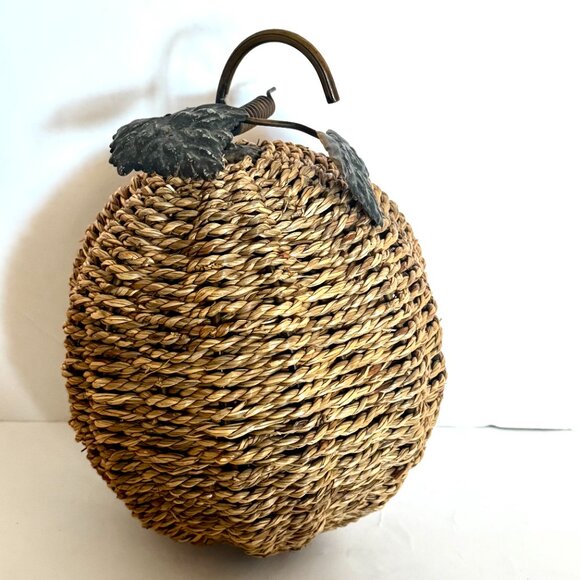 Vtg Metal Jute Rope Pumpkin with Metal Leaves & Stem Fall Thanksgiving Halloween - Picture 6 of 9